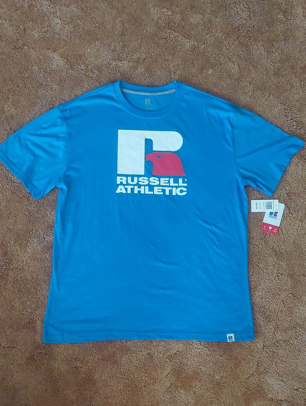 Russell Athletic Bright Blue Short Sleeve Logo Tee with Red White Accent